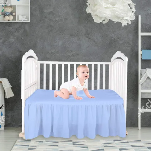Vista 2 de Falda de cama para cuna para bebés, niños o niñas, para cuna de guardería, ropa de cama de 14 pulgadas de caída (azul bebé)