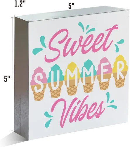 Vista 2 de Cartel de madera Sweet Summer Vibes de madera con bloque de madera de helado de verano, letrero decorativo para escritorio, decoración de estante A05