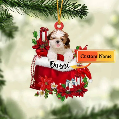Vista 187 de Perro Akita Inu personalizado en bolsa de regalo, adorno de Navidad, nombre personalizado, regalo para amantes de los perros, familia, Navidad