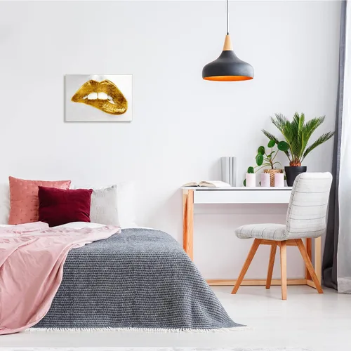 Vista 2 de Stupell Industries Modern Yellow Fashion Lip Bite Glam - Placa de pared femenina diseñada por Sarah McGuire, 19 x 13 pulgadas, color plateado