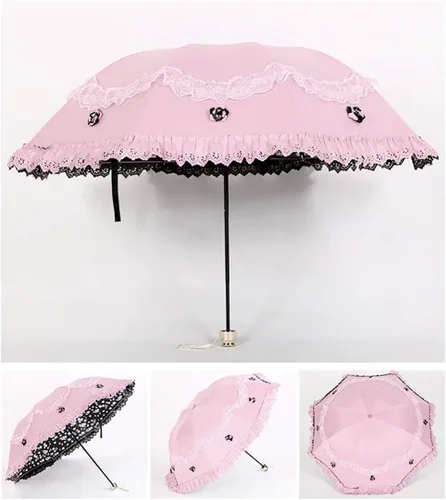 Vista 23 de Honeystore Paraguas plegable a prueba de rayos ultravioleta Princess Lace Parasol con cúpula anti-UV