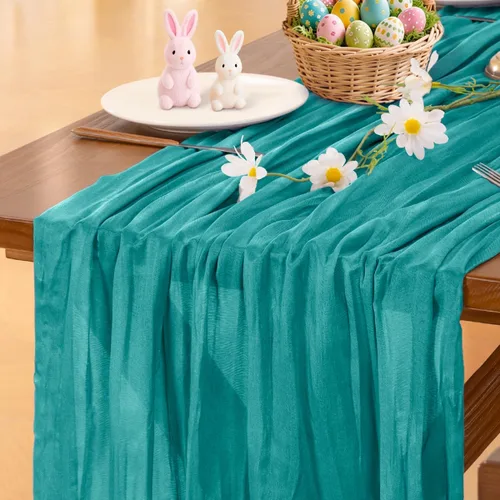 Vista 19 de Socomi - Camino de mesa de gasa, estilo bohemio y rústico, para primavera, Pascua, bodas, fiestas, baby showers y decoración, 120 pulgadas/10 pies