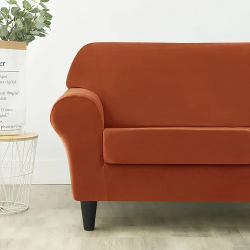 Vista 5 de OBCREAT 2 fundas para sofá, fundas de terciopelo elástico para sofá, funda suave para sillón con parte inferior elástica, protector de muebles