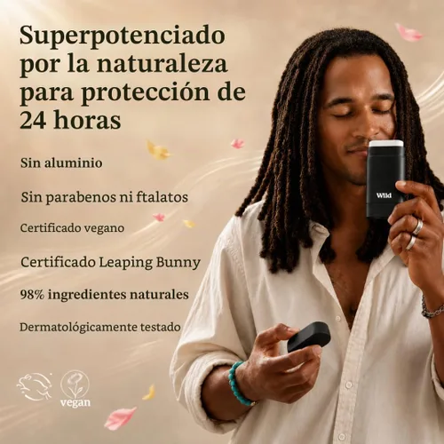 Vista 3 de Wild - Kit de iniciación de desodorante natural sin aluminio, funda negra recargable, ingredientes naturales y protección contra olores las 24