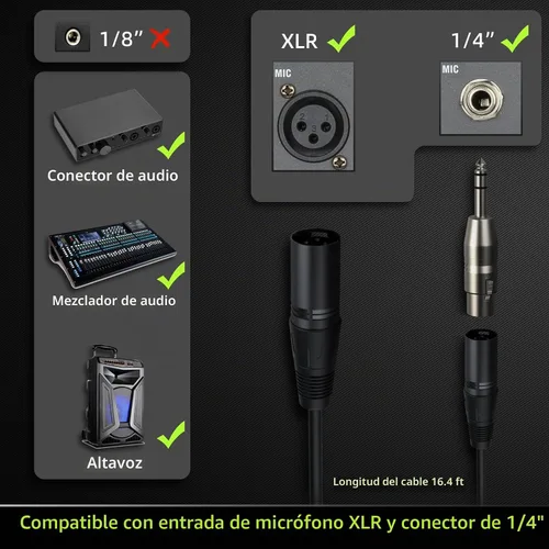 Vista 5 de MRSDY Micrófono XLR con cable, micrófono dinámico cardioide de mano de metal para cantar, escenario, estudio, karaoke, con interruptor