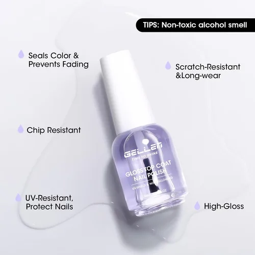 Vista 4 de GELLEN Capa superior de esmalte de uñas transparente, capa superior de alto brillo, secado rápido al aire, resistente a los rayos UV, larga duración