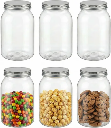 Vista 8 de Novelinks - Tarros de plástico de 32 onzas y recipientes de plástico con tapas 12 Pack, Black, 32 oz Clear Plastic Jars with Lids, Quart Mason
