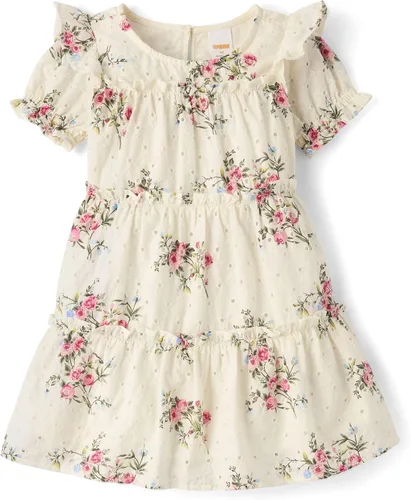 Vista 3 de Gymboree Vestidos escalonados de manga corta para niñas y niñas pequeñas Azul Flores