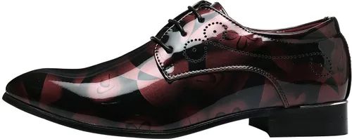 Vista 3 de Zapatos de moda para hombre Vestido puntiagudo Floral Charol Cordones Oxford Negro Marrón Rojo Gris