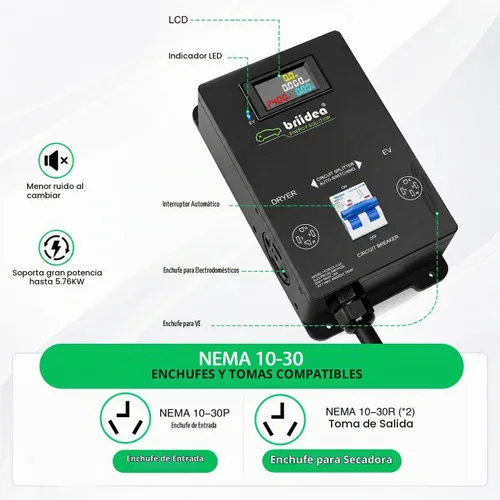 Vista 5 de Briidea Interruptor de alimentación automático para secadora y EV, carga rápida tu EV, NEMA 10-30