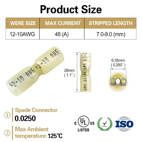 Vista 2 de 100 conectores de desconexión rápida impermeables de 12-10 AWG de 12-10 AWG, cables eléctricos de crimpado, conectores de pala hembra, desconexión