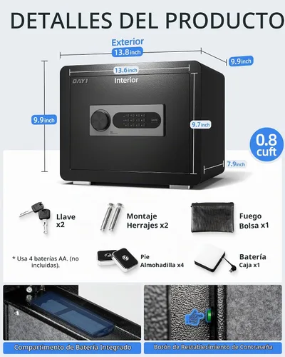 Vista 6 de DAYI - D-25 - Caja fuerte con bolsa ignífuga e impermeable para hogar o gabinete para dinero en efectivo y objetos de valor, con teclado electrónico