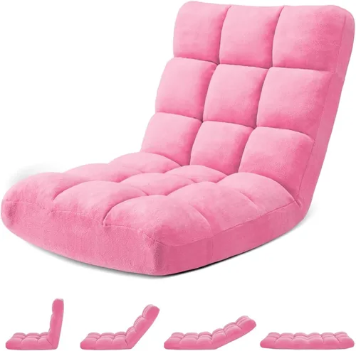 Vista 13 de Silla de Gaming Plegable para Suelo de 14 Posiciones Acolchada Ajustable Silla de Suelo Lazy Sofa con Algodón Transpirable y Terciopelo Amigable