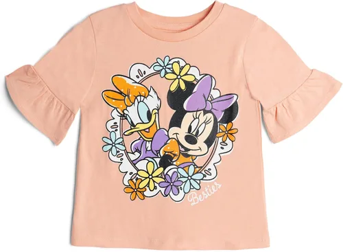 Vista 42 de Disney Minnie Mouse - Conjunto de camiseta floral arcoíris y pantalones cortos de cambray, tallas de bebé a niño grande (12 meses - 14-16)