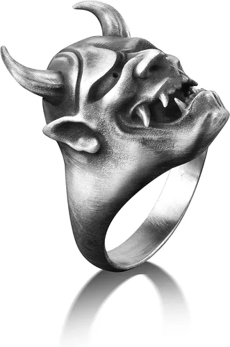 Vista 9 de BySilverStone Jewelry Anillo de plata para hombre, anillo de demonio en plata oxidada, extraordinario anillo gótico para hombre, anillo de máscara