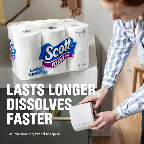 Vista 4 de Scott 1000 hojas por rollo, 8 rollos de papel higiénico, papel de baño