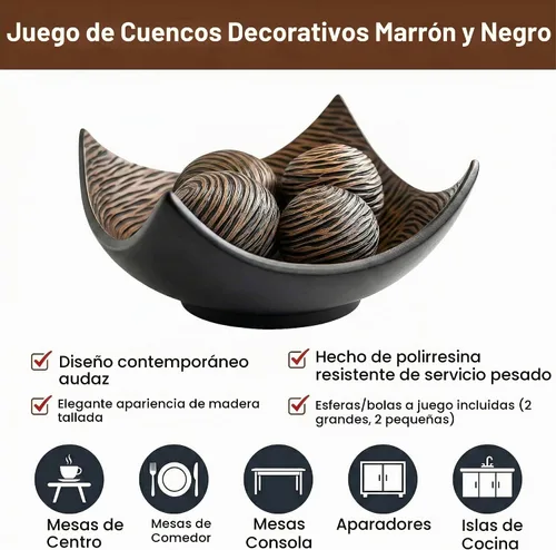Vista 2 de Juego de 5 cuencos decorativos grandes con elegantes orbes/bolas, centro de mesa elegante para mesa de comedor/cocina, sala de estar o decoración