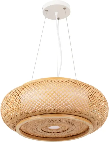 Vista 12 de Lámpara colgante de bambú tejida a mano, lámpara de ratán de una sola luz, tejido de madera natural, accesorio colgante de techo con cable ajustable