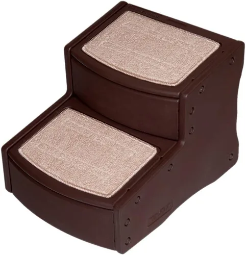 Vista 2 de Escalera para mascotas de 2 escalones para gatos y perros de hasta 75 libras, Chocolate