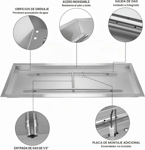 Vista 4 de Stanbroil Hoguera rectangular de gas desplegable de 24 x 8 pulgadas