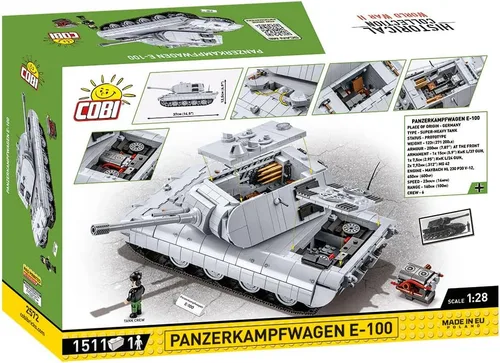 Vista 4 de COBI Colección histórica: Juego de construcción de tanques Panzerkampfwagen E-100 de la Segunda Guerra Mundial, 1511 piezas