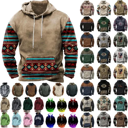 Vista 4 de Hoodies For Men Oversized Graphic Long Sleeve Pullover Sweatshirt Trendy Drawstring Pocket Tops Aesthetic Streetwear