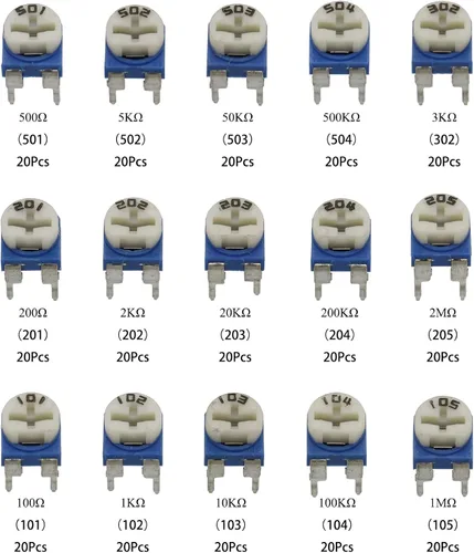 Vista 3 de 300 piezas de 15 valores 100 ohmios - 2M ohmios Trim potes Resistencia variable 0.236 in Potenciómetro Surtido Kit