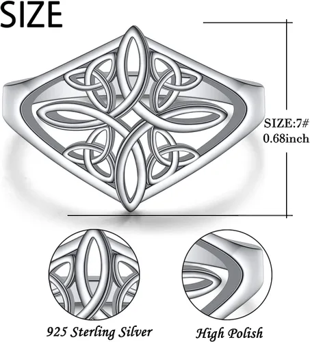 Vista 2 de Anillo de plata de ley 925 con nudo celta, corazón y cruz, altamente pulido, resistente al deslustre, anillo de boda de eternidad, anillo apilable