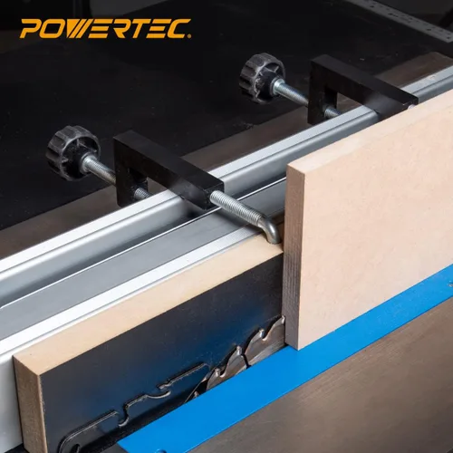 Vista 5 de POWERTEC Abrazaderas universales para valla para carpintería, compatibles con sierra de mesa, sierra ingletadora, mesa de prensa de taladro
