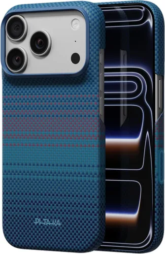 Vista 12 de pitaka Funda para iPhone Pro de 6.3" con sensación sin funda, azul abismo Abyss Blue (Argyle)