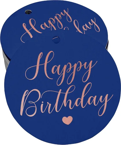 Vista 18 de Etiqueta de papel para colgar con texto en inglés «Happy Birthday» (50 unidades)