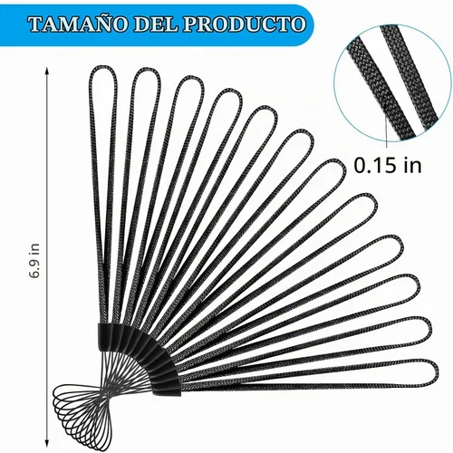 Vista 2 de Shappy 100 correas de mano para muñeca, cordón de nailon a granel de 7 Negro