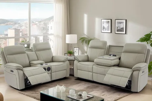 Vista 11 de Sofá Reclinable Eléctrico con Mesa Plegable, Sofá Reclinable Eléctrico de Cuero Transpirable, Sofá Reclinable Loveseat Eléctrico