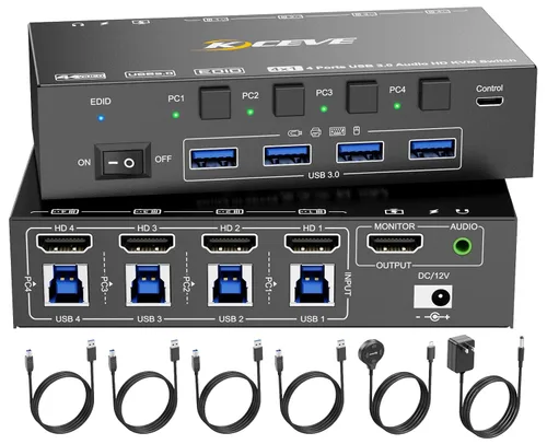 Vista 12 de Interruptor KVM 2 Monitores 1 Laptop y 1 Computadora de Escritorio 4K@60Hz, Camgeet Interruptor KVM USB C HDMI Monitor Dual con 4 Puertos USB3.0