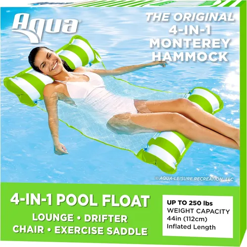 Vista 2 de Aqua Original Monterey - Hamaca flotante 4 en 1 para piscina y hamaca de agua, multiusos, inflable para adultos, material patentado de PVC grueso
