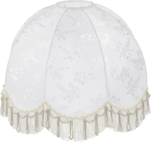 Vista 2 de Aspen Creative 34524 pantalla de lámpara de araña de cúpula con volutas cosidas a mano en color beige con tela texturizada jacquard con flecos, 4