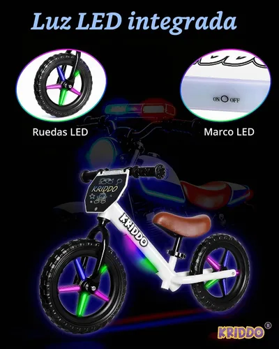 Vista 3 de KRIDDO Bicicleta de equilibrio para niños de 2 años con tableta de Led blanco