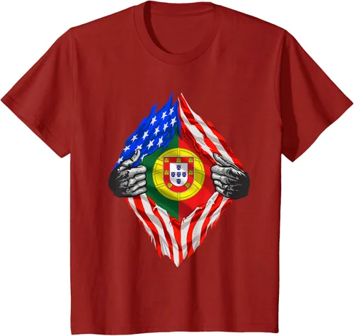 Vista 62 de Camiseta de bandera de Estados Unidos con diseño de raíces portuguesas, Negro, S