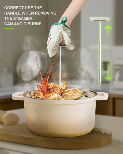 Vista 10 de Cesta vaporera de verduras de 2 capas para olla, canasta de vapor de acero inoxidable de alta calidad, canasta separable de acero inoxidable