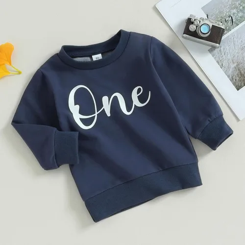 Vista 2 de Traje de primer cumpleaños para niño, sudadera de cuello redondo para bebé, traje de primer cumpleaños, ropa de otoño e invierno