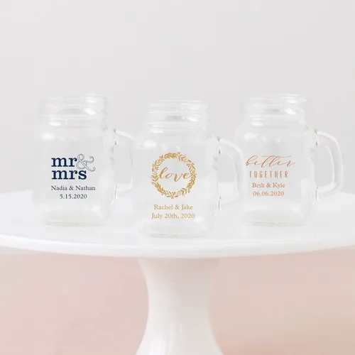 Vista 2 de WEDDINGSTAR Tarro de masón en miniatura personalizado de 4 onzas, impresión a todo color personalizable – 1 paquete (muestra)