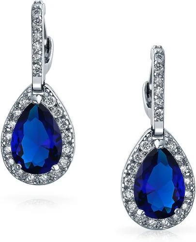Vista 2 de Juego de joyas nupciales de 7 a 15 quilates, estilo vintage, halo de circonita cúbica AAA, circonita cúbica, aretes de gota a presión, lágrima