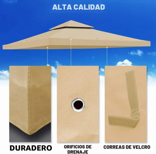 Vista 8 de BenefitUSA Toldo de repuesto para kiosco de 10 x 10 pies, cubierta superior de doble nivel (beige)