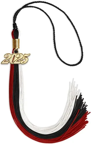 Vista 76 de Endea - Borla de graduación de triple color con gota de fecha dorada (negro/dorado/granate, 2020)