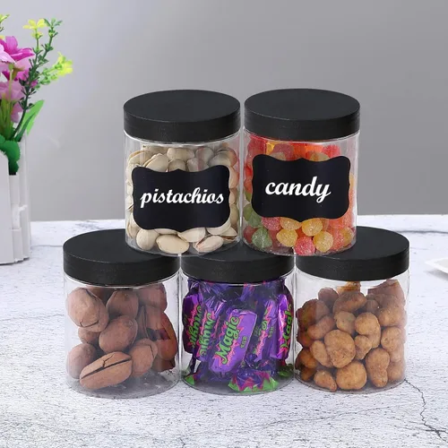 Vista 8 de OUSHINAN 48 frascos de plástico de 8 onzas con tapas de rosca, etiquetas, recipientes redondos vacíos rellenables para almacenar alimentos secos