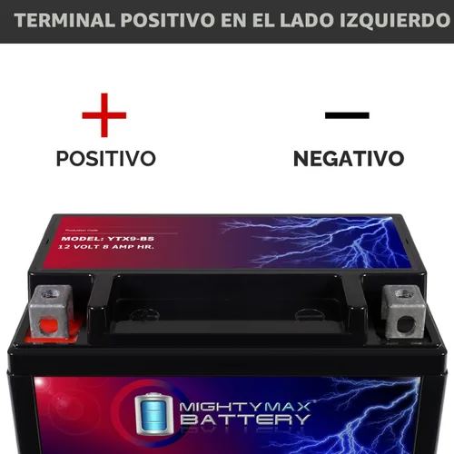 Vista 3 de Batería Mighty Max YTX9-BS - 12 V 8 Ah, 135 CCA, Batería SLA AGM para motocicleta recargable libre de mantenimiento