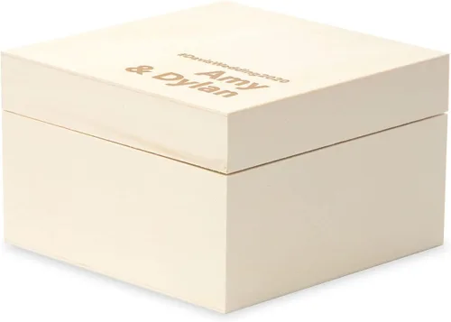 Vista 3 de WEDDINGSTAR Caja de regalo de recuerdo de madera grabada personalizada con tapa extraíble - fuente de bloque