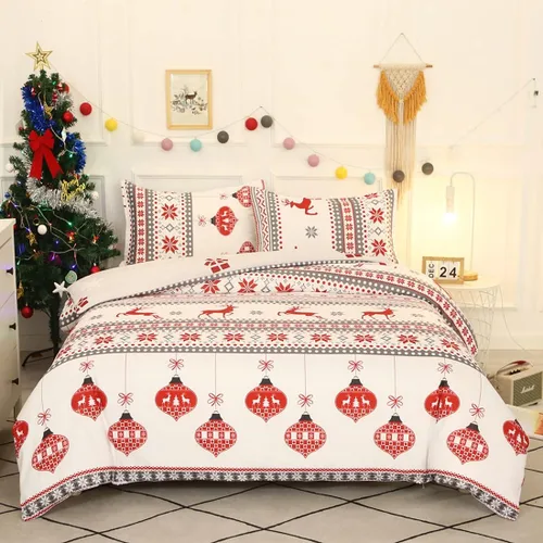 Vista 8 de Mengersi - Juego de funda de edredón de Navidad tamaño Full, funda de edredón con diseño de árbol de Navidad y copo de nieve, funda de edredón