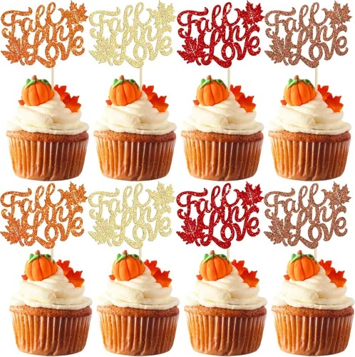 Vista 13 de Gyufise 24 decoraciones para cupcakes de otoño con texto en inglés "Miss to Mrs Cupcake Topper Champage Gold Fall Pumpkin Bride Shower Cake Toppers
