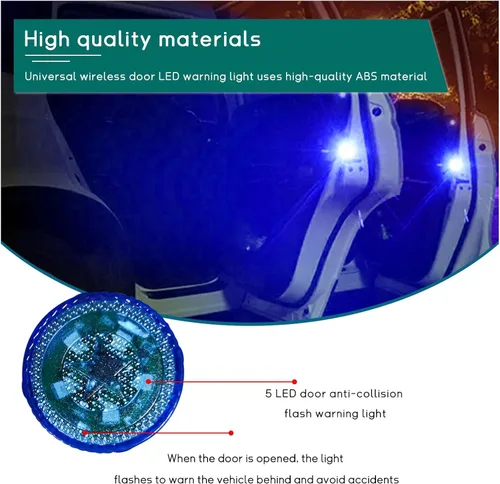 Vista 4 de Dickno 4 luces LED inalámbricas de advertencia para puerta de automóvil, 5 luces LED de señal de seguridad intermitentes automáticas en carretera